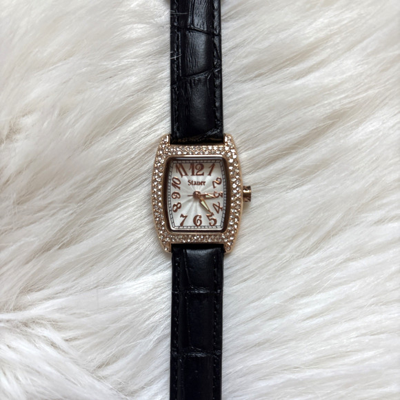 Stauer Debutante Watch Womens Rose Gold Tonneau Crystals Leather Band Classic - Picture 1 of 11